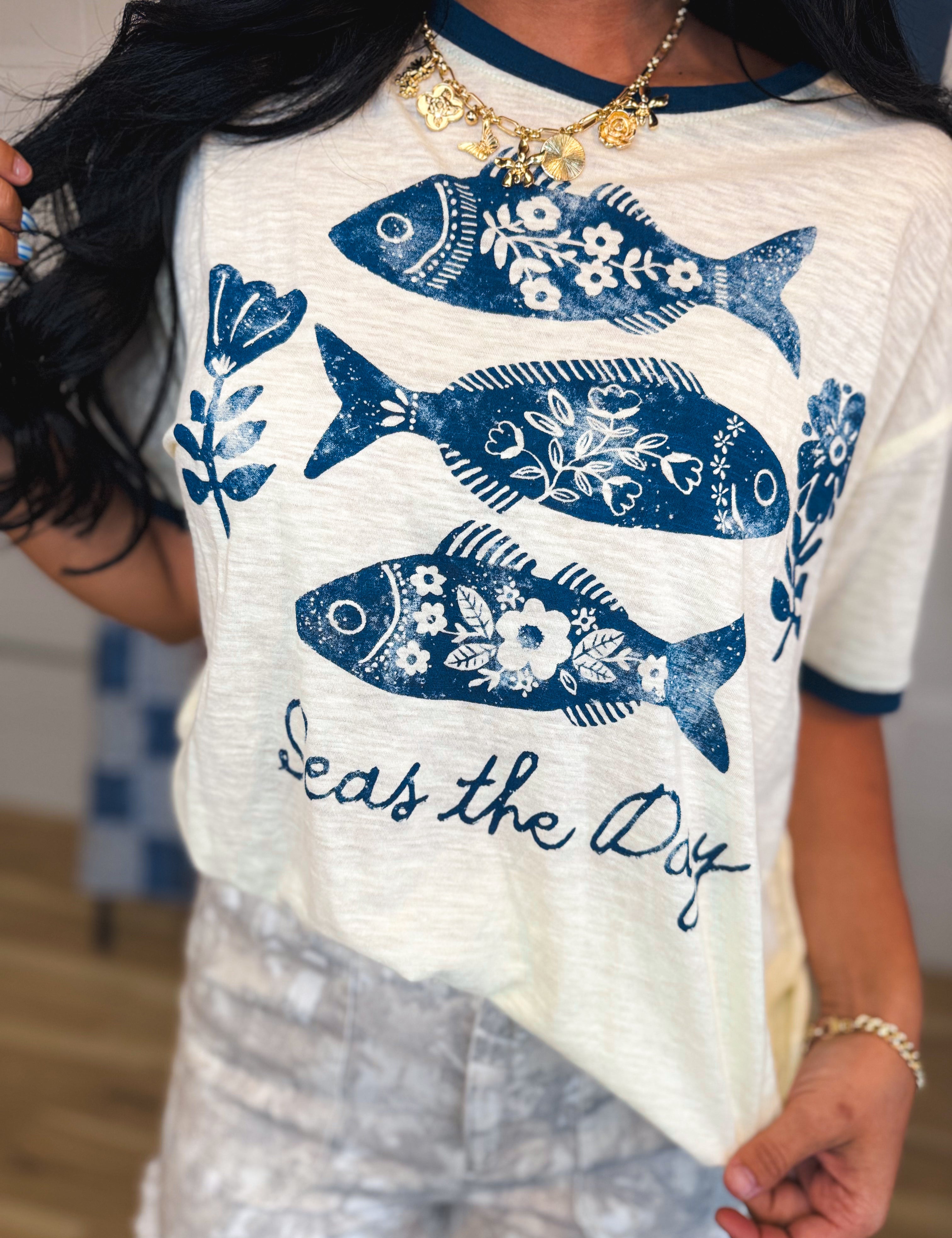 Natural Life Ringer Oversized Tee - Seas The Day - Lace and Grace Boutique