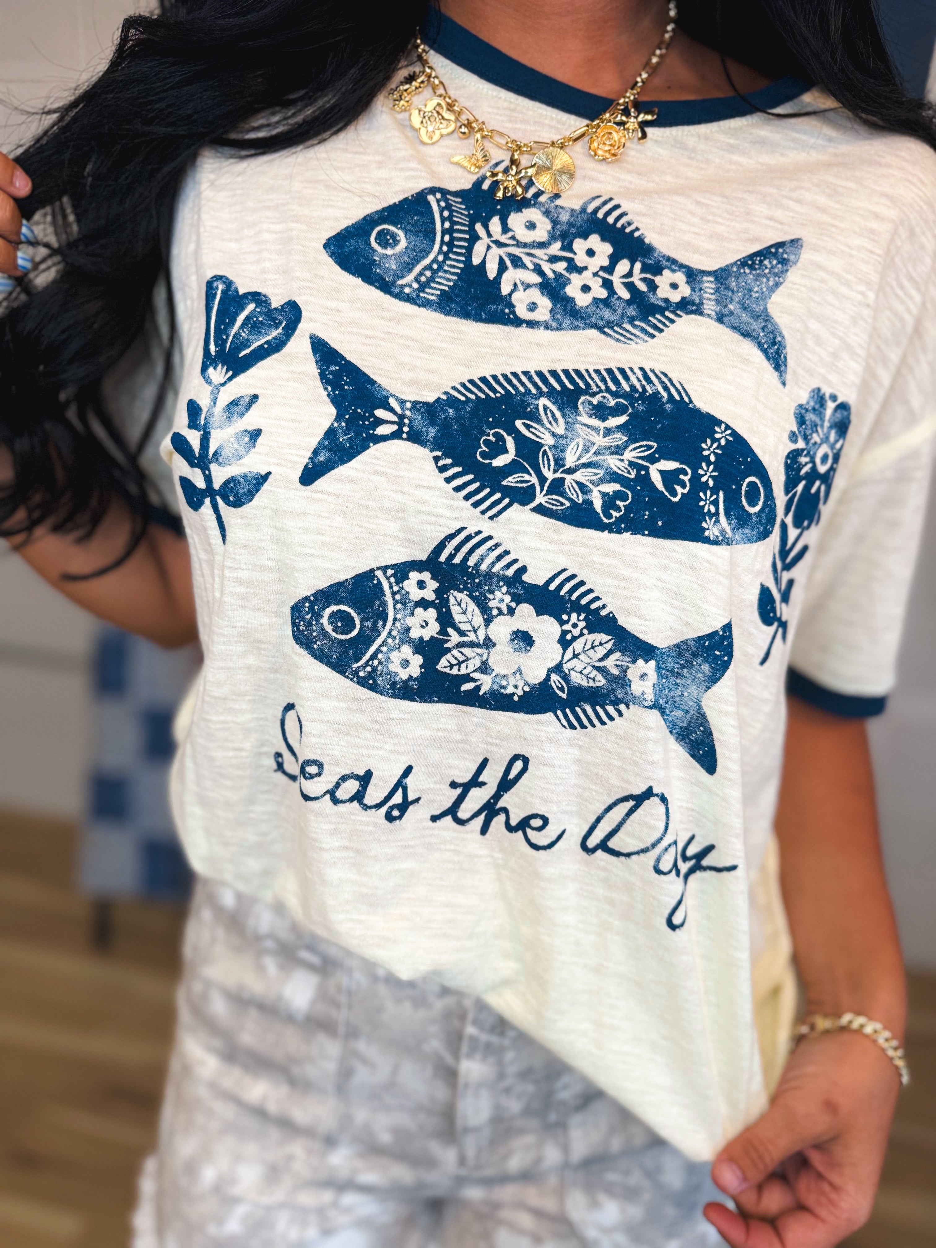 Natural Life Ringer Oversized Tee - Seas The Day - Lace and Grace Boutique