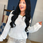 Long Sleeve Basic Crewneck Knit Top - White - Lace and Grace Boutique