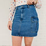 Cargo Mini Denim Skirt - Medium Wash