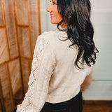 Cable Knit Front Tie Cardigan - Cream