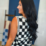 Checkered Crochet Sweater Vest - Black Combo - Lace and Grace Boutique