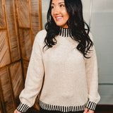 Edge Accent Mock Neck Knit Sweater - Oatmeal