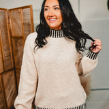 Edge Accent Mock Neck Knit Sweater - Oatmeal