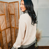 Edge Accent Mock Neck Knit Sweater - Oatmeal