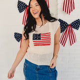 American Flag Crochet Knit Top - Cream