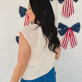 American Flag Crochet Knit Top - Cream