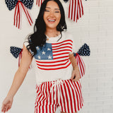 American Flag Sweater Top - White