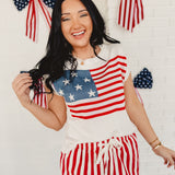 American Flag Sweater Top - White