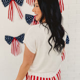 American Flag Sweater Top - White