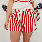 Stripe Twill Denim Shorts - Red