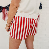 Stripe Twill Denim Shorts - Red