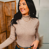 Mock Neck Ribbed Knit Top - Latte