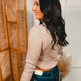 Mock Neck Ribbed Knit Top - Latte