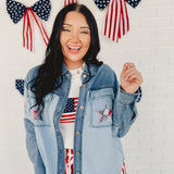 Star Patchwork Button Down Jacket Shirt - Denim