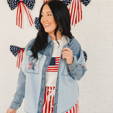Star Patchwork Button Down Jacket Shirt - Denim
