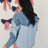 Star Patchwork Button Down Jacket Shirt - Denim