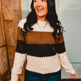 Colorblock Textured Knit Sweater - Oatmeal Combo