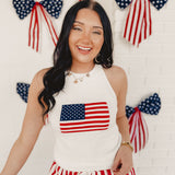American Flag Halter Neck Sweater Tank - Ivory