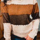 Colorblock Textured Knit Sweater - Oatmeal Combo