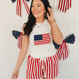 American Flag Halter Neck Sweater Tank - Ivory