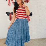 Striped Crochet Tank - White/Red