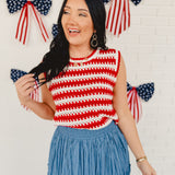 Striped Crochet Tank - White/Red
