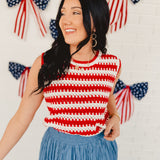Striped Crochet Tank - White/Red