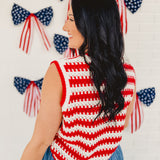 Striped Crochet Tank - White/Red