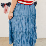 Crinkle Tiered Midi Skirt - Dusty Blue
