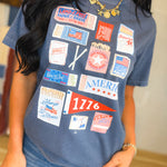 4th Of July Match Box Graphic Tee - Den Blue - Lace and Grace Boutique