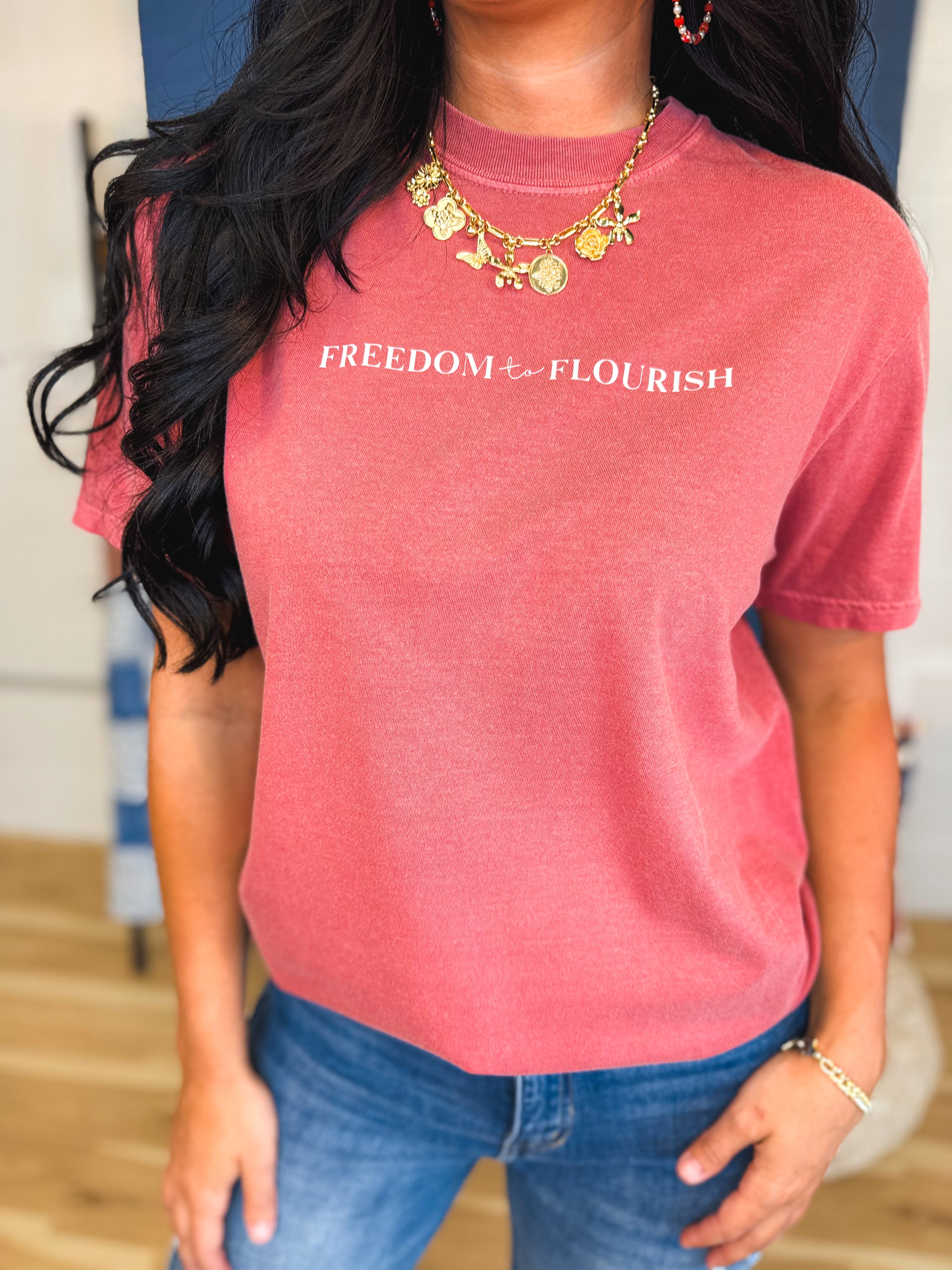 Blooming In The Land Of The Free Graphic Tee - Crimson - Lace and Grace Boutique