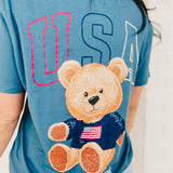 Simply Southern USA Bear Graphic Tee - Blue