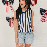 Striped Sweater Tank Top - Navy/Off White