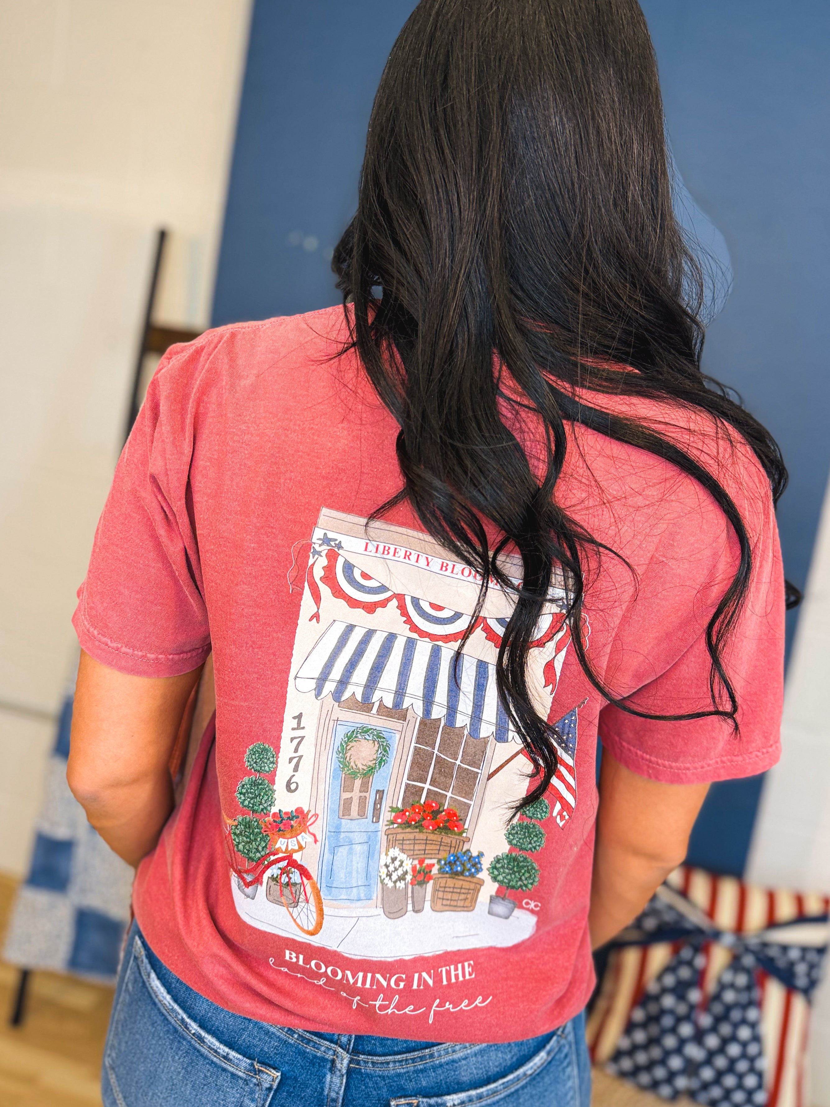Blooming In The Land Of The Free Graphic Tee - Crimson - Lace and Grace Boutique