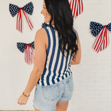Striped Sweater Tank Top - Navy/Off White