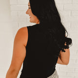 Ribbed Knit Button Up Tank Top - Black