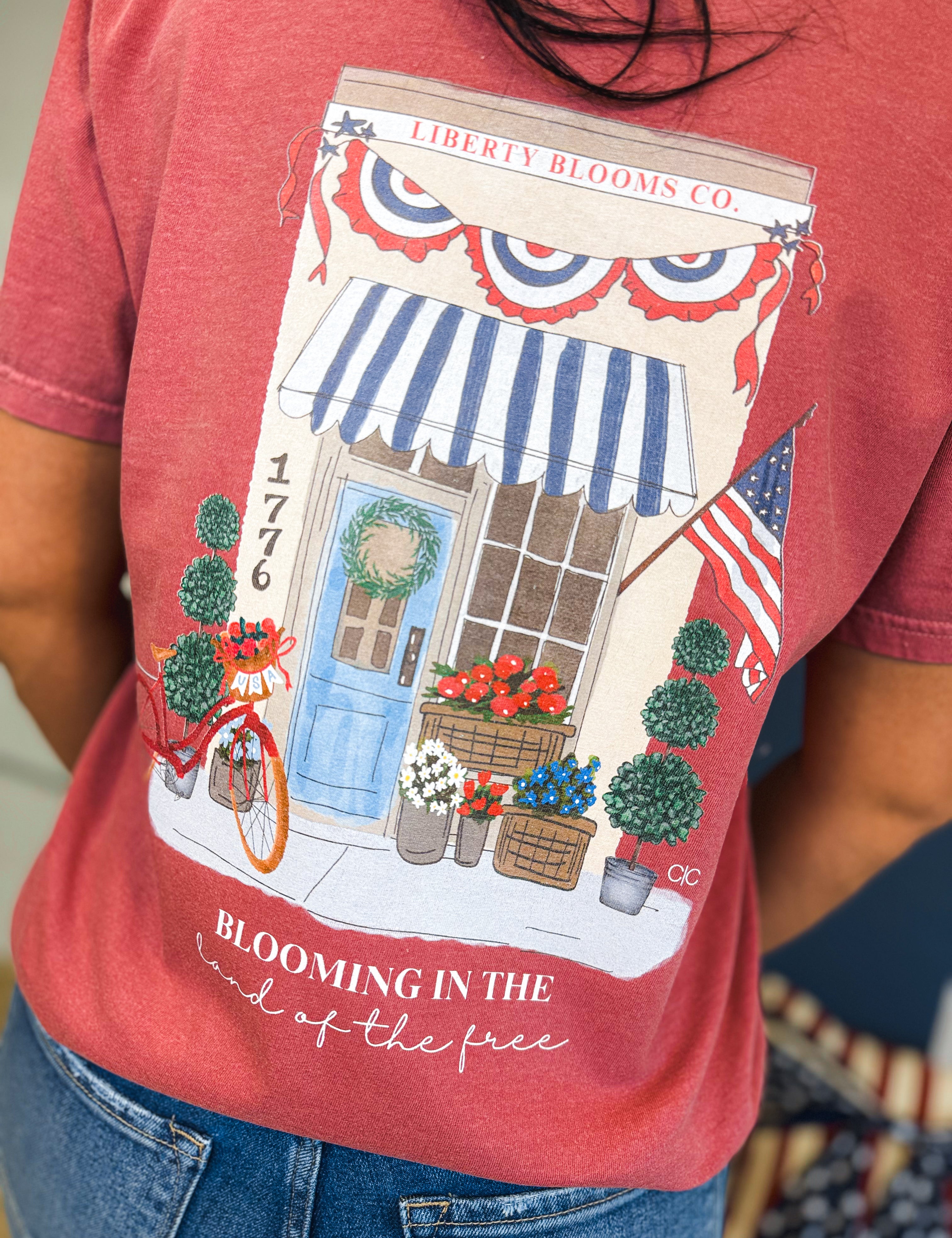 Blooming In The Land Of The Free Graphic Tee - Crimson - Lace and Grace Boutique