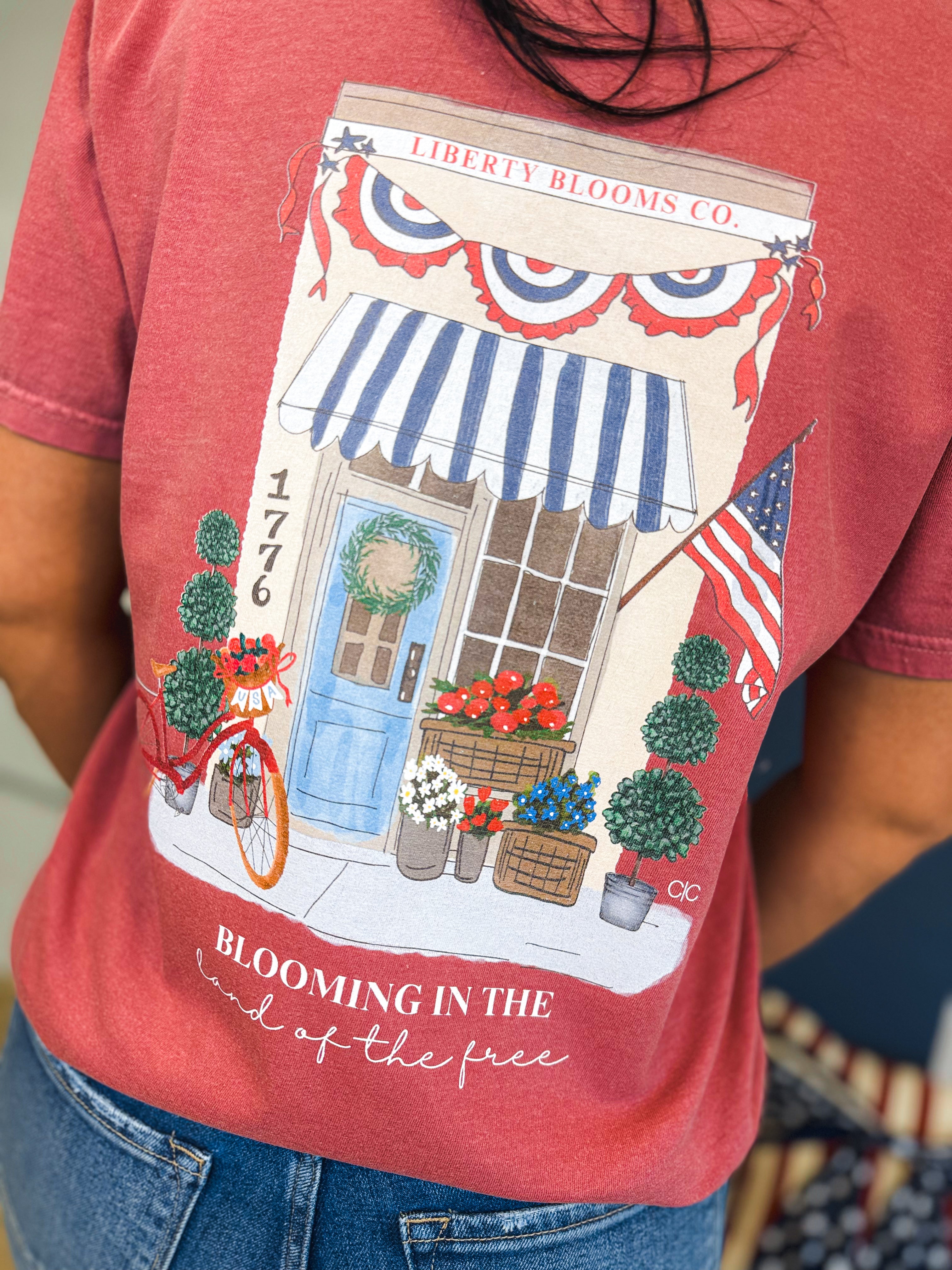 Blooming In The Land Of The Free Graphic Tee - Crimson - Lace and Grace Boutique