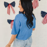 Bow Lace Embroidered Top - Blue