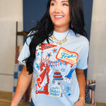 USA Sticker Patch Graphic Tee - Light Blue - Lace and Grace Boutique