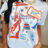 USA Sticker Patch Graphic Tee - Light Blue - Lace and Grace Boutique