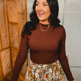 Ribbed Long Sleeve Mock Neck Top - Fudge