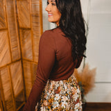 Ribbed Long Sleeve Mock Neck Top - Fudge