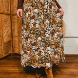 Floral Printed Chiffon Front Slit Skirt - Black