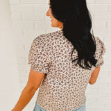 Bow Detail Floral Blouse - Stone/Black