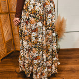 Floral Printed Chiffon Front Slit Skirt - Black