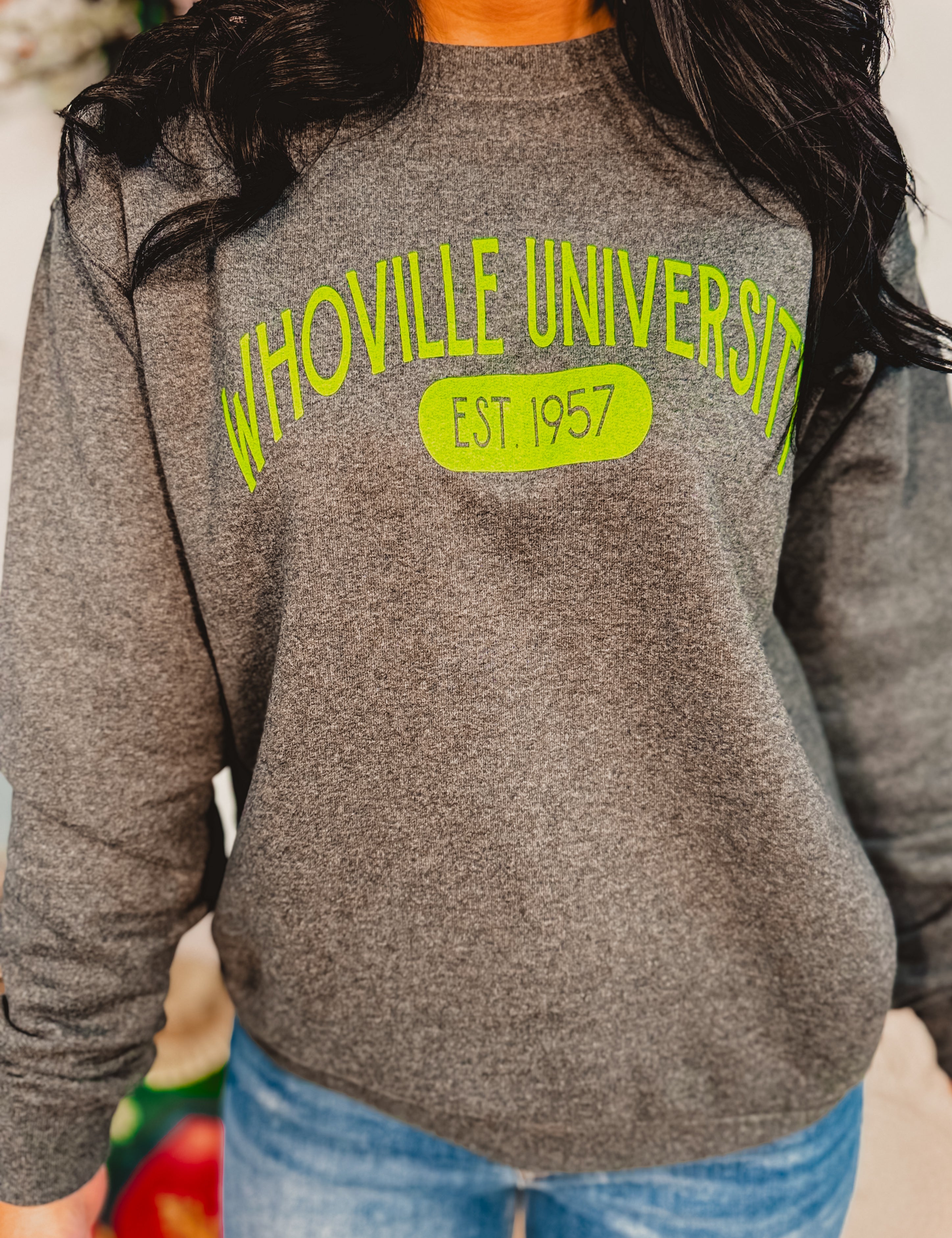 Whoville University Sweatshirt - Charcoal - Lace and Grace Boutique