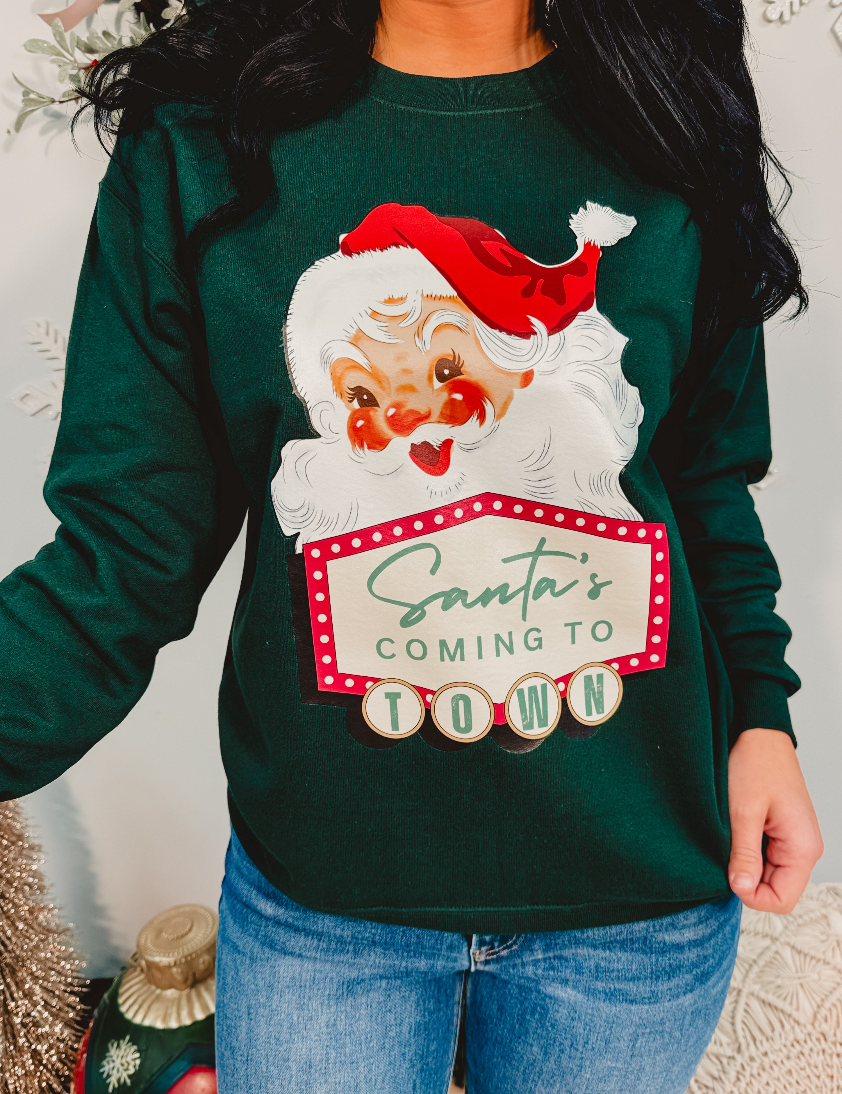 Santa's Coming To Town Sweatshirt - Forest - Lace and Grace Boutique