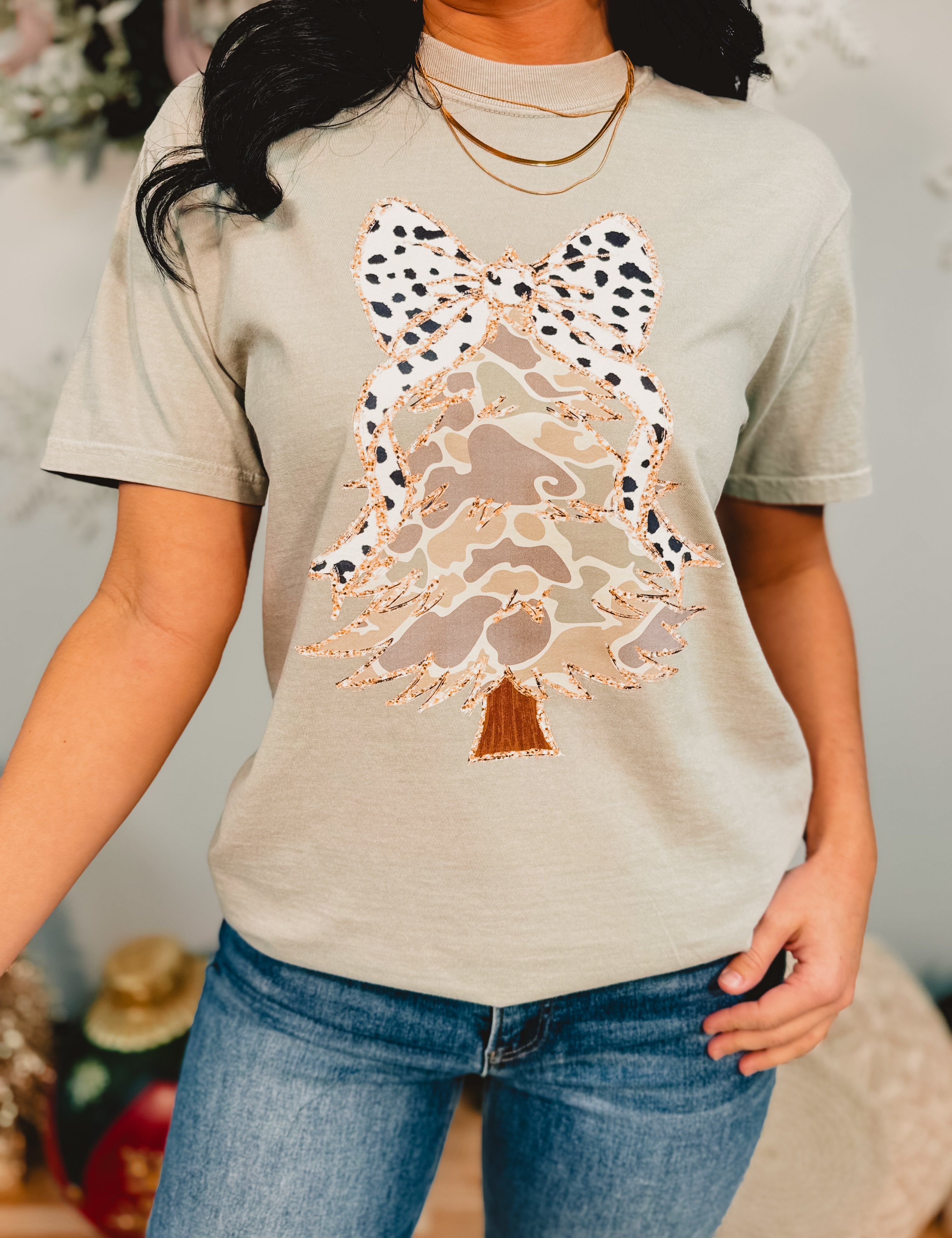 Christmas Tree Camo Tee - Bay Green - Lace and Grace Boutique